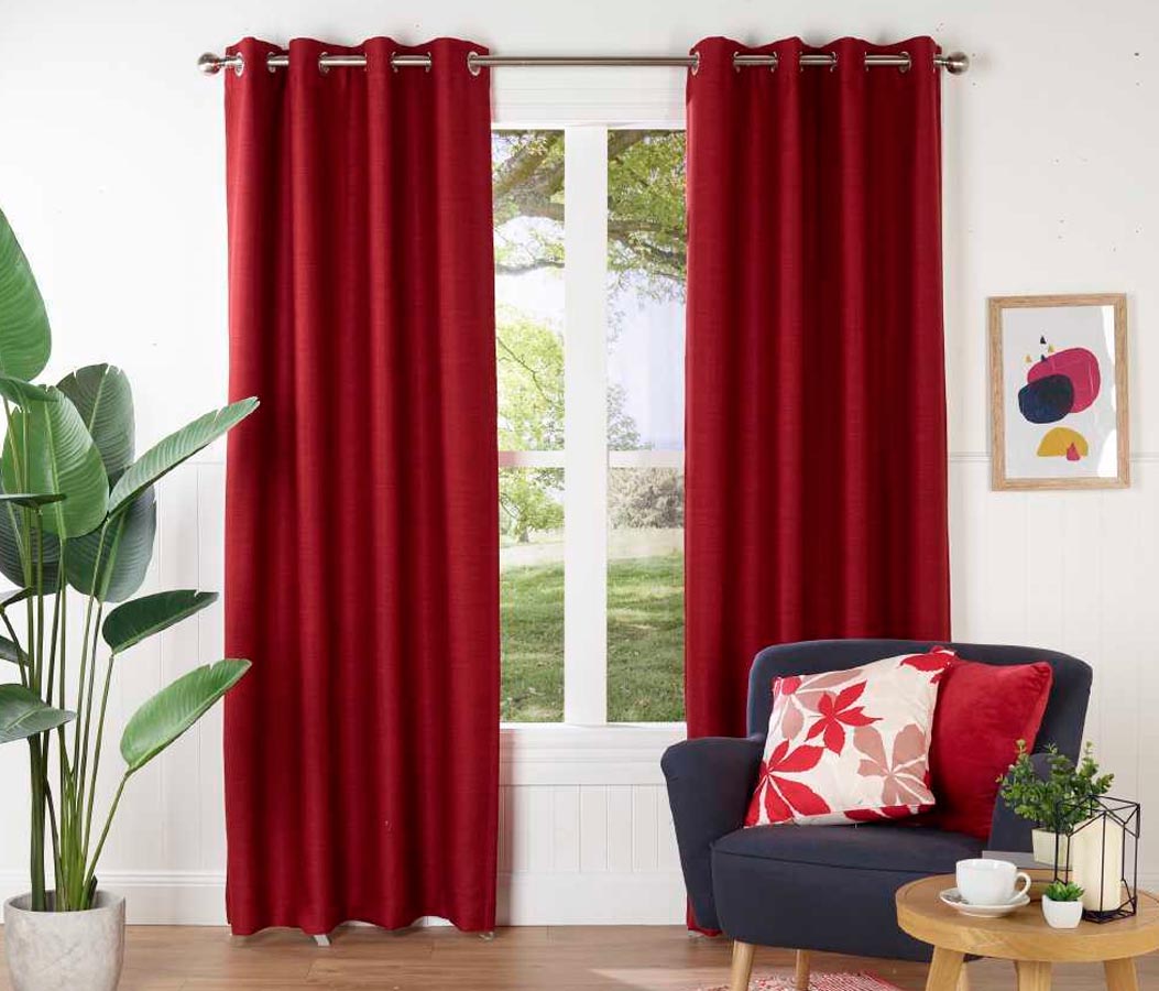 red curtains