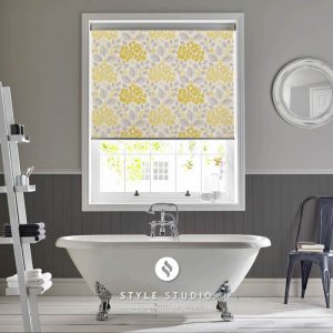 grey and yellow flower roller blinds