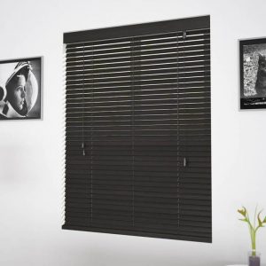 black faux wooden blinds