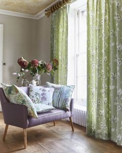 green and white floral curtains