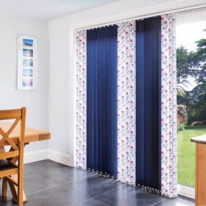 patterned vertical blinds on sliding doors