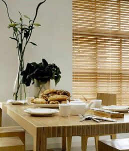 wooden blinds in dining room