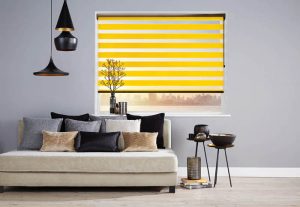 yellow and clear roller blinds